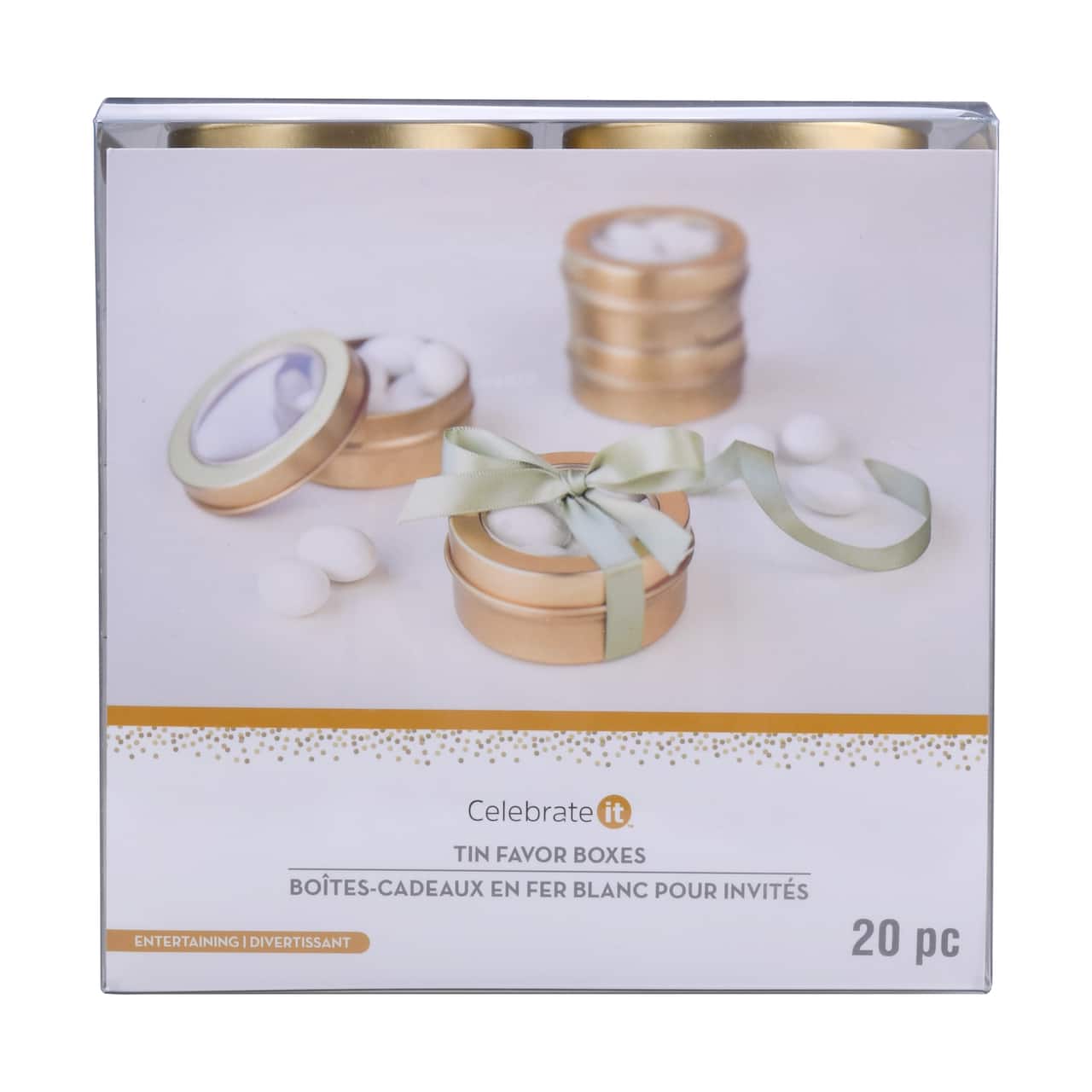 8 Packs: 20 ct. (160 total) 2.5" Gold Round Tin Favor Boxes by Celebrate It™